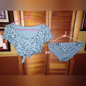 Time and Tru Teal Heart Swim Set Size XL